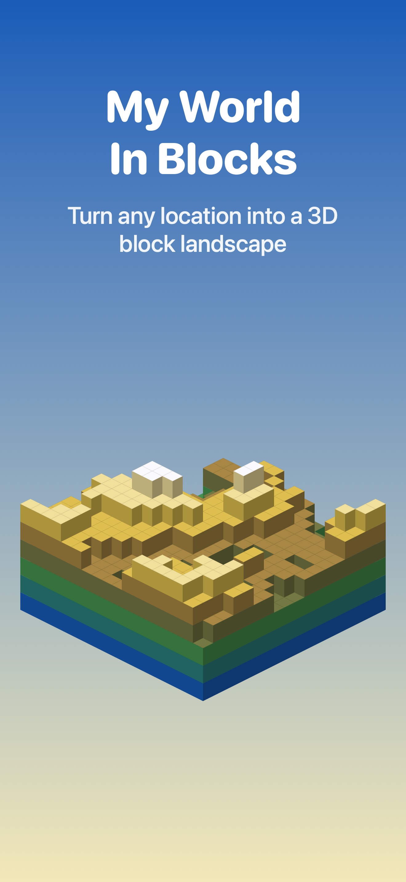 A location rendered as a 3D block landscape